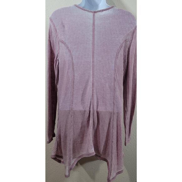 Seven 7 Purple Marled Waffle Knit Shark Bite Hem Top Medium Lightweight Soft - Picture 2 of 6